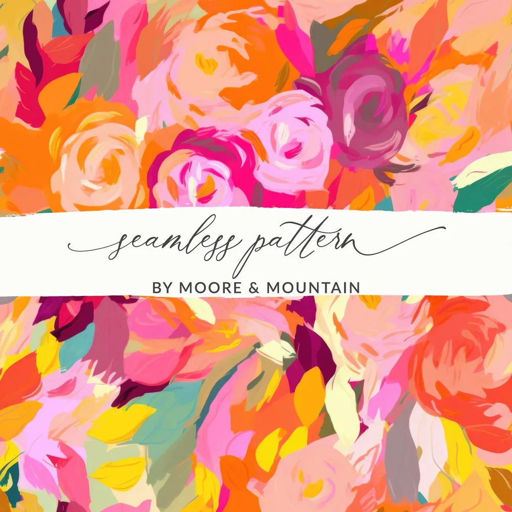 Bright Pink and Orange Acrylic Seamless Abstract Digital Roses, Floral Print, Flower Pattern, Repeating Pattern, Fabric Design, Wallpaper
