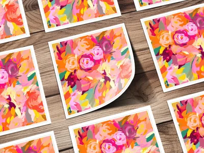 Bright Pink and Orange Acrylic Seamless Abstract Digital Roses, Floral Print, Flower Pattern, Repeating Pattern, Fabric Design, Wallpaper