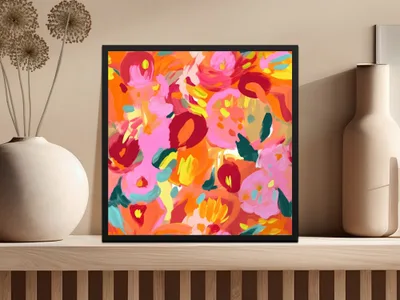 Bright Pink and Orange, Acrylic Seamless Abstract Digital, Vibrant Painting, Modern Art, Trendy Pattern, Colorful Print, Graphic Design