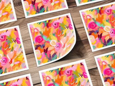 Bright Pink and Orange Floral, Acrylic Seamless Abstract, Digital Paper, Floral Pattern, Brush Strokes Design, Scrapbook Paper, Digital