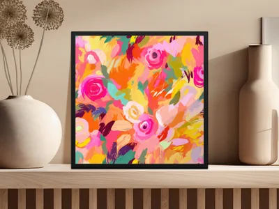 Bright Pink and Orange Floral, Acrylic Seamless Abstract, Digital Paper, Floral Pattern, Brush Strokes Design, Scrapbook Paper, Digital