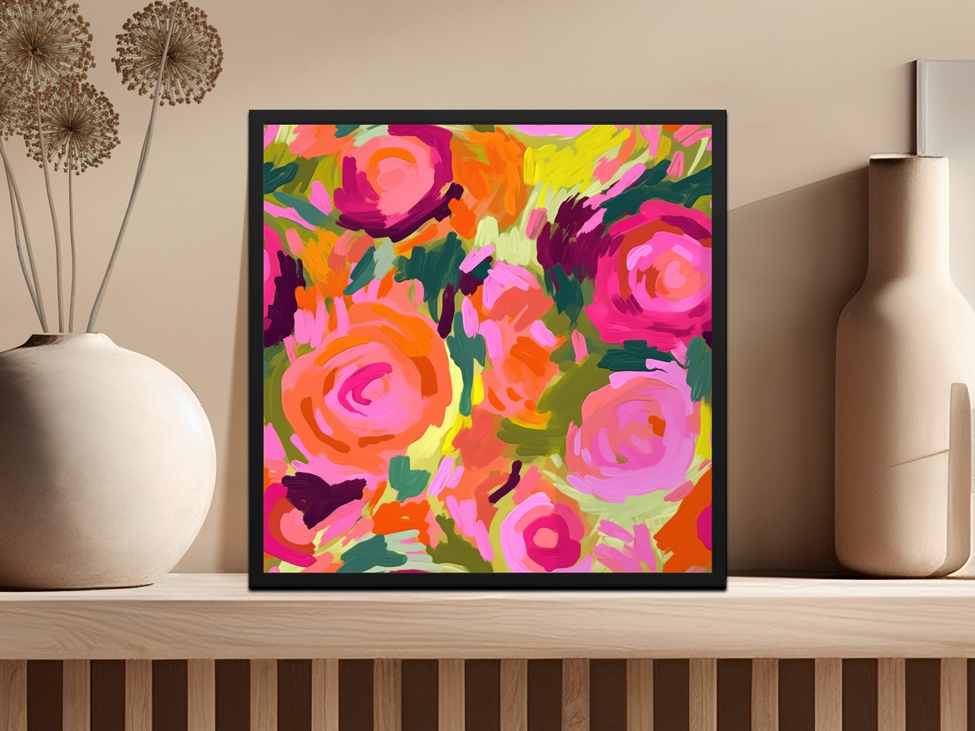 Bright Pink and Orange Oil Painted Brush Strokes, Acrylic Seamless Abstract, Flower Digital Print, Digital Paper, Digital Download Art