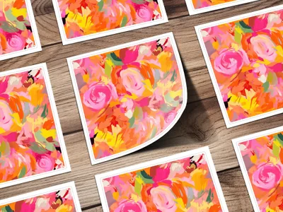 Bright Pink and Orange, Oil Painted Brush Strokes, Digital Seamless Abstract, Roses Abstract, Modern Abstract, Digital Paper, Pattern