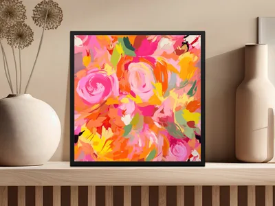 Bright Pink and Orange, Oil Painted Brush Strokes, Digital Seamless Abstract, Roses Abstract, Modern Abstract, Digital Paper, Pattern