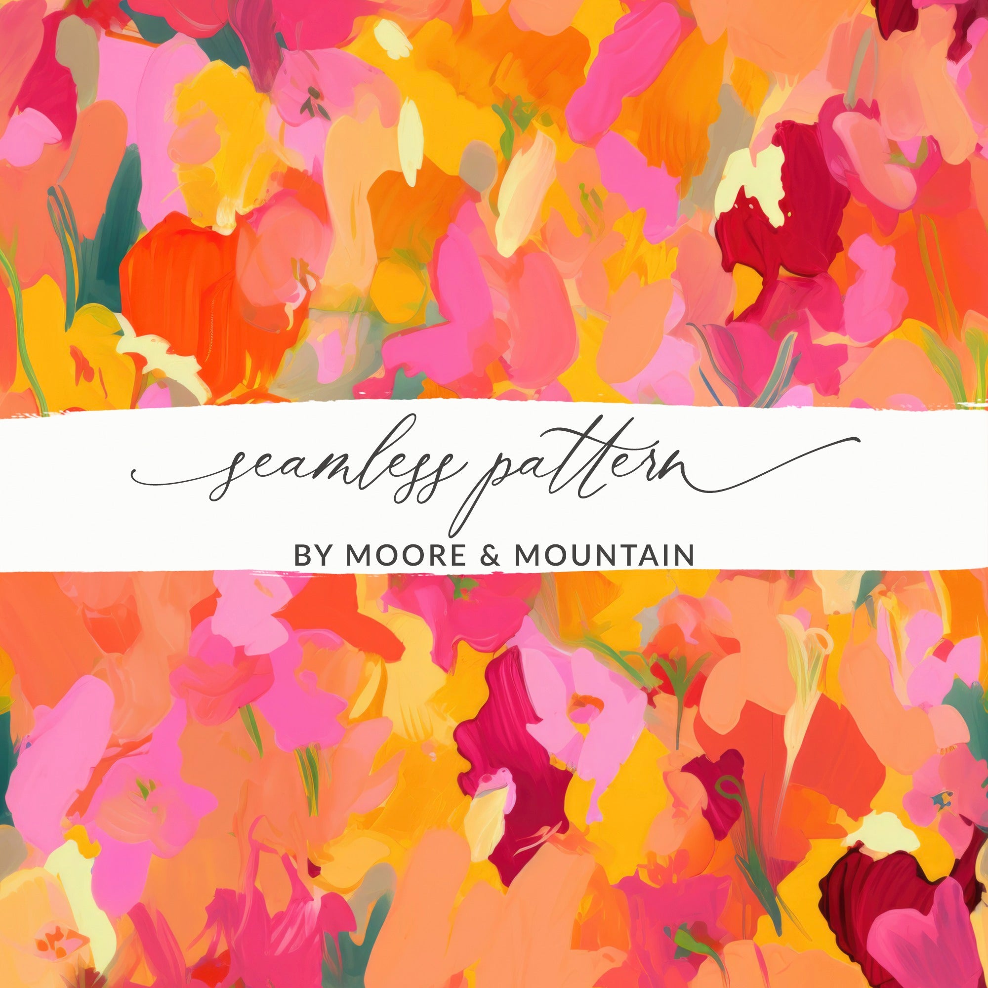 Bright Pink and Orange Seamless Modern Painted Digital Paper, Abstract Art Print, Bold Brushstrokes, Surface Design, Pattern for Fabric