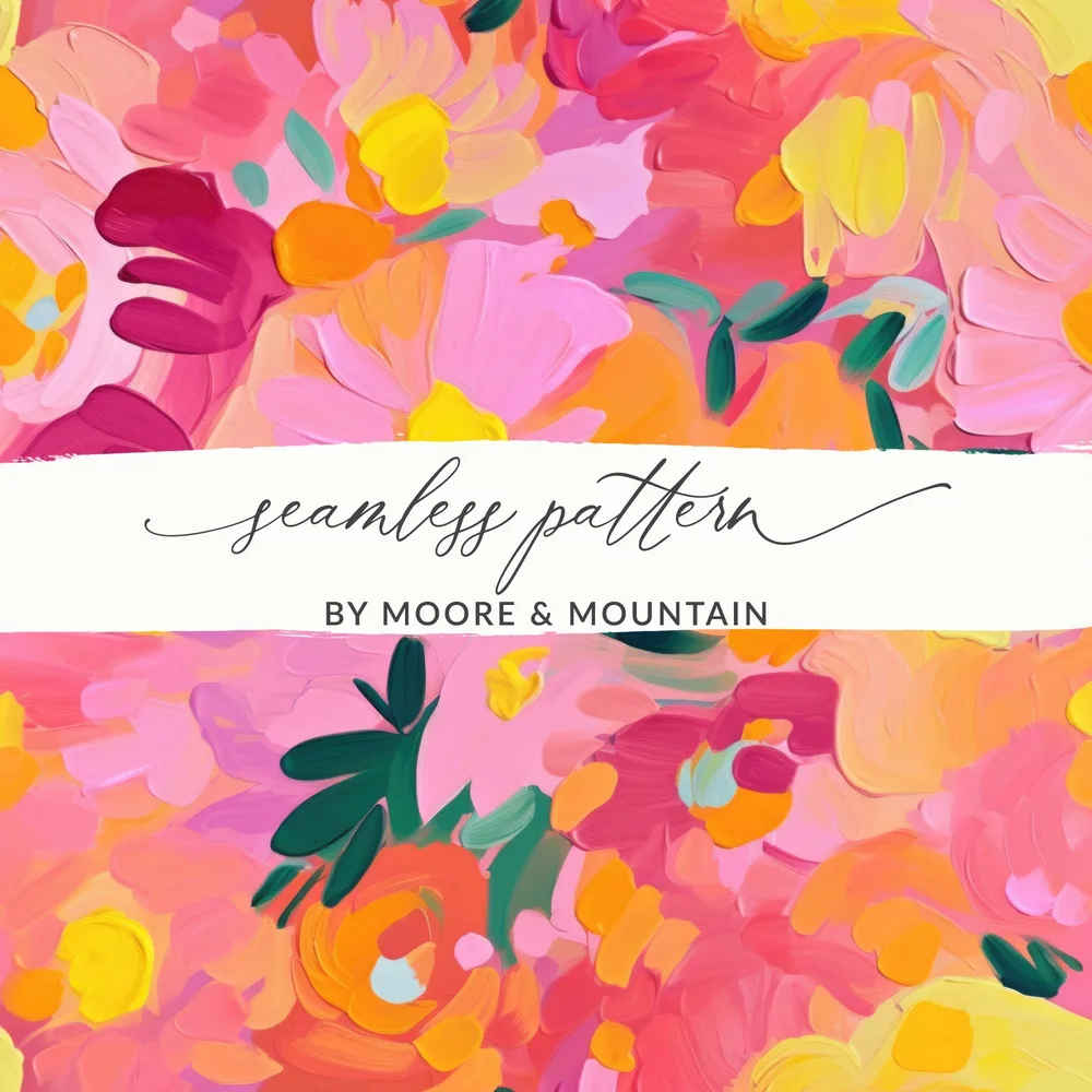 Bright Pink and Orange, Seamless Modern Painted, Floral Digital Paper, Flower Pattern, Digital Download, Texture Design, Fabric Print