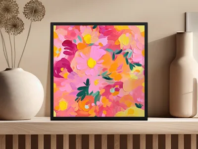Bright Pink and Orange, Seamless Modern Painted, Floral Digital Paper, Flower Pattern, Digital Download, Texture Design, Fabric Print