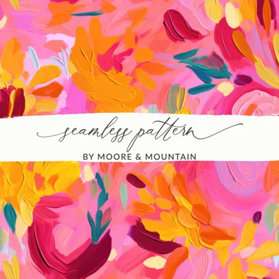 Bright Pink and Orange, Seamless Painted Abstract, Digital Art, Modern Art Print, Floral Painting, Printable Wall Art, Digital Download