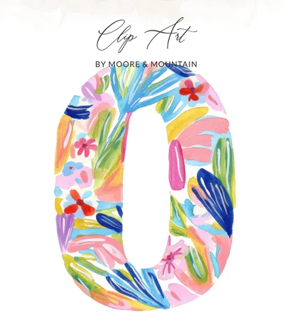 Bright Preppy Number Zero Clipart, Watercolor Tropical Neon Floral Digital PNG, Y2K Aesthetic Girly Illustration, Commercial Use SVG Instant