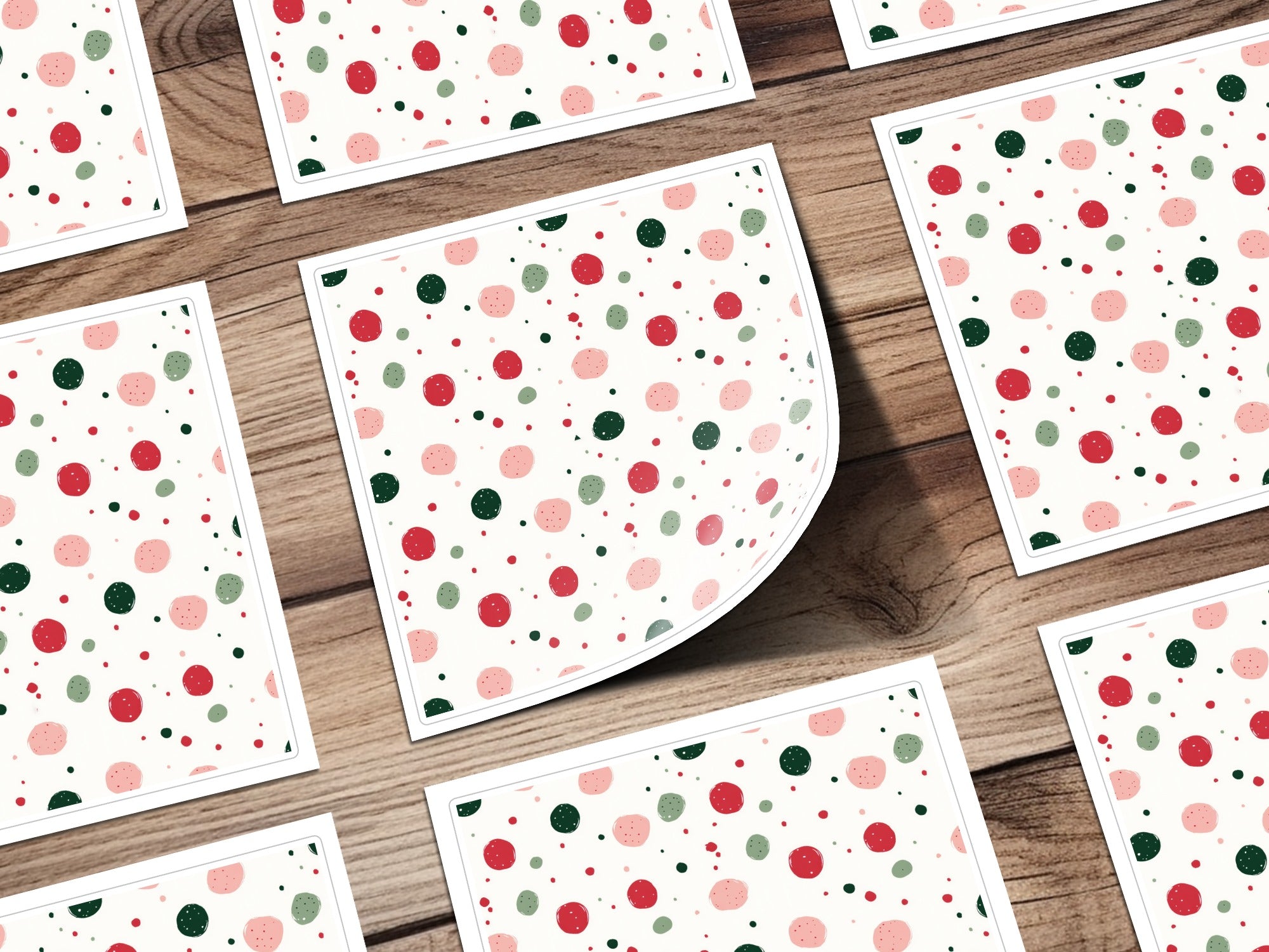 Bright Red Christmas Pink and Green Polka Dots Seamless Xmas Background Digital