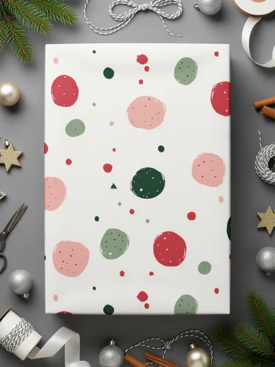 Bright Red Christmas Pink and Green Polka Dots Seamless Xmas Background Digital