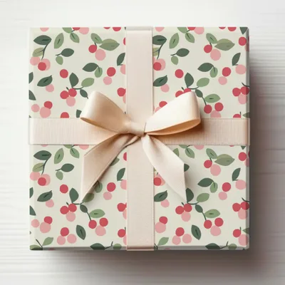 Bright Red Christmas Simple Berries and Branches Pink and Green Seamless Xmas Background