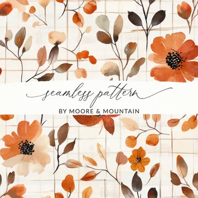 Brown Fall Seamless Pattern, Seamless Autumn Wildflower Field, Surface Pattern Design, Sublimation Design, For Commercial Use Digital