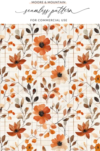 Brown Fall Seamless Pattern, Seamless Autumn Wildflower Field, Surface Pattern Design, Sublimation Design, For Commercial Use Digital