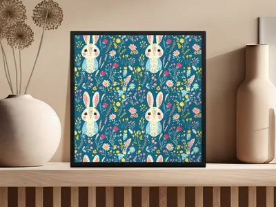 Bunny Digital Paper, Floral Bunny Pattern, Seamless Easter Pattern, Cute Bunny Design, Spring Floral Pattern, Digital Background