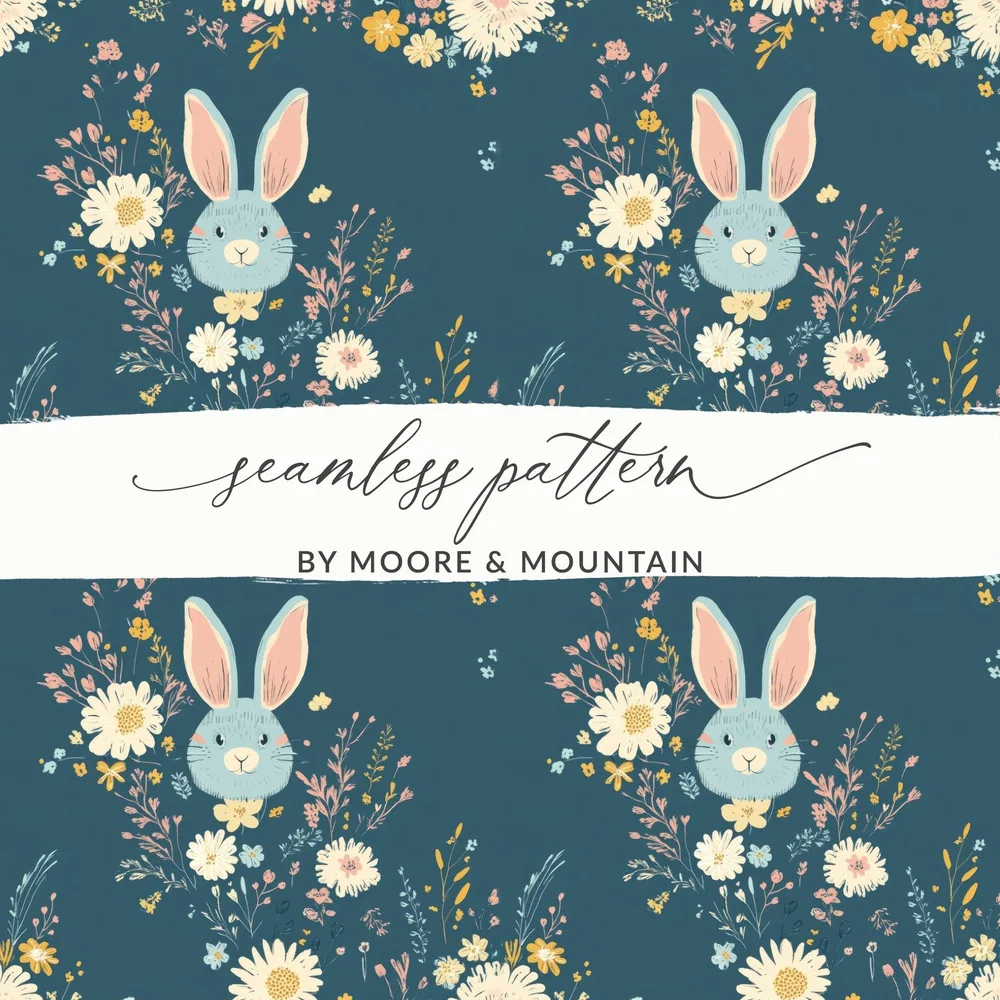 Bunny Floral Digital Paper, Seamless Pattern, Easter Design, Fabric Design, Cute Animal Print, Pastel Flowers, Digital Download