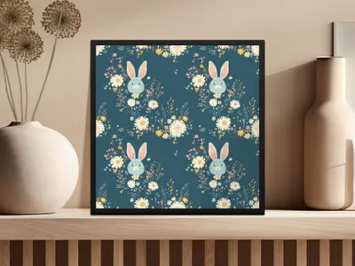 Bunny Floral Digital Paper, Seamless Pattern, Easter Design, Fabric Design, Cute Animal Print, Pastel Flowers, Digital Download