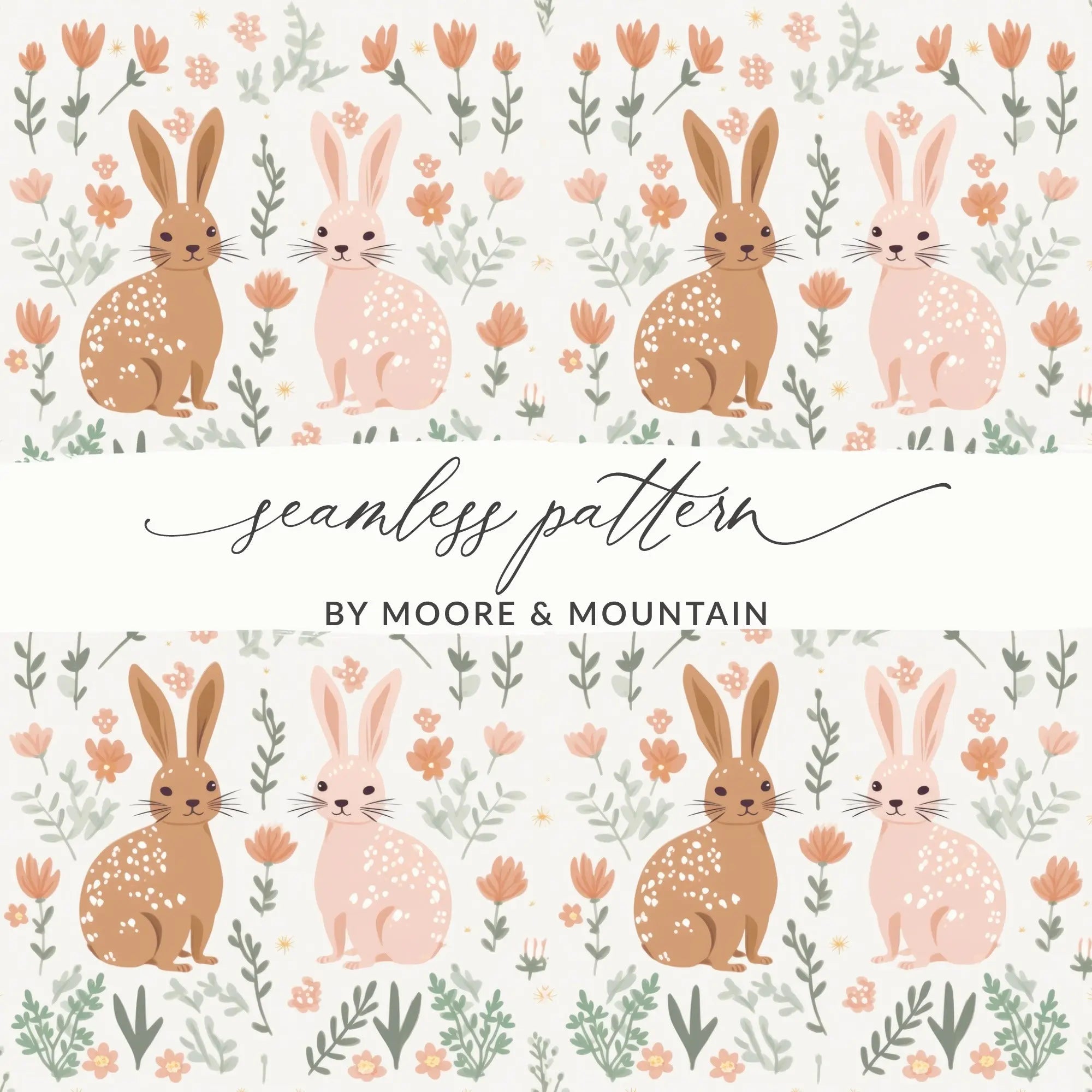 Bunny Rabbit Seamless Pattern, Digital Paper, Floral Print, Easter Theme, Digital Download, Fabric Design, Cute Animals, Scrapbooking