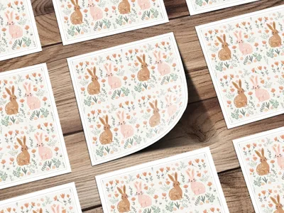Bunny Rabbit Seamless Pattern, Digital Paper, Floral Print, Easter Theme, Digital Download, Fabric Design, Cute Animals, Scrapbooking