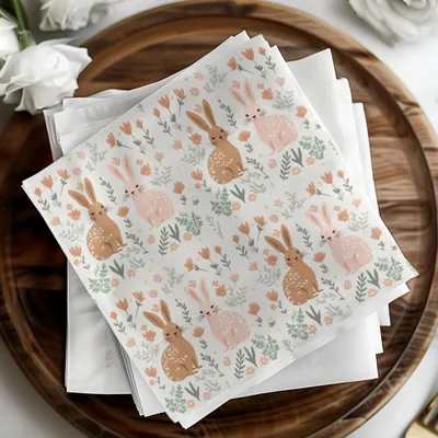 Bunny Rabbit Seamless Pattern, Digital Paper, Floral Print, Easter Theme, Digital Download, Fabric Design, Cute Animals, Scrapbooking