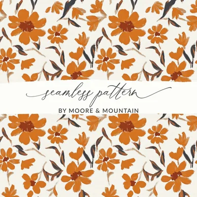 Burnt Orange Floral Digital Paper, Seamless Flower Pattern, Rustic Autumn Design, Printable Fabric Design, Digital Download (134)