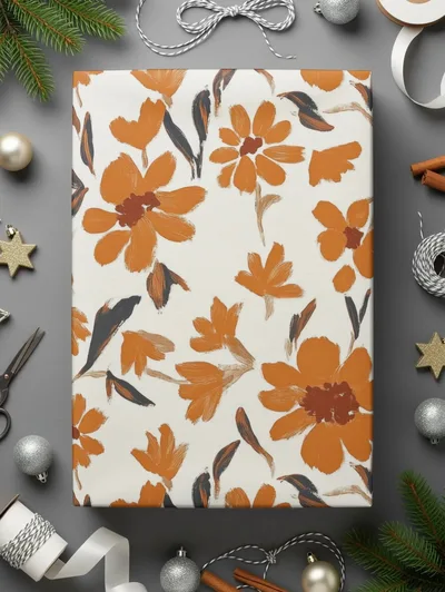 Burnt Orange Floral Digital Paper, Seamless Flower Pattern, Rustic Autumn Design, Printable Fabric Design, Digital Download (134)