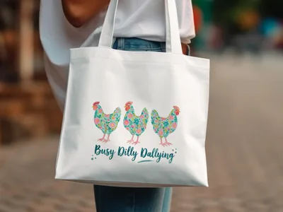 Busy Dilly Dallying T-Shirt Design, Whimsical Floral Chicken PNG SVG Digital Download for Farm Life Shirt