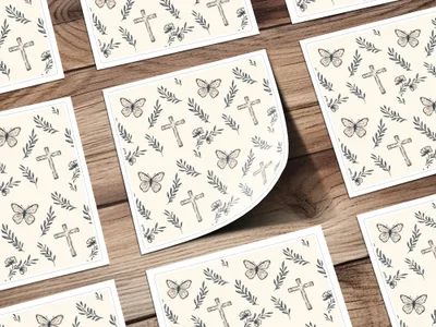 Butterfly Cross Seamless Pattern, Floral Digital Paper, Faith Inspired Designs, JPEG Files for Fabric Design, Scrapbooking