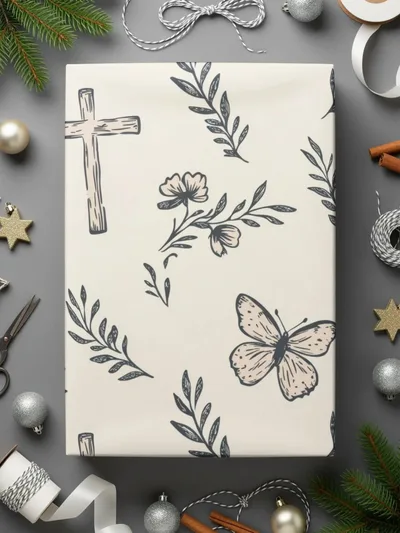 Butterfly Cross Seamless Pattern, Floral Digital Paper, Faith Inspired Designs, JPEG Files for Fabric Design, Scrapbooking