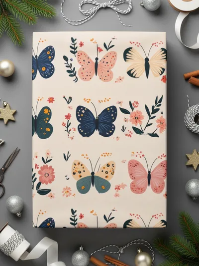 Butterfly Digital Paper, Floral Pattern, Pink, Navy, Beige, Seamless Pattern, Spring Digital Download, Kids Fabric, Scrapbooking