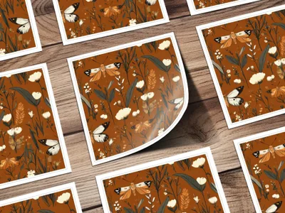 Butterfly Digital Paper, Floral Seamless Pattern, Nature Fabric Design, Botanical Scrapbook Paper, Rust Background, JPEG Digital Files