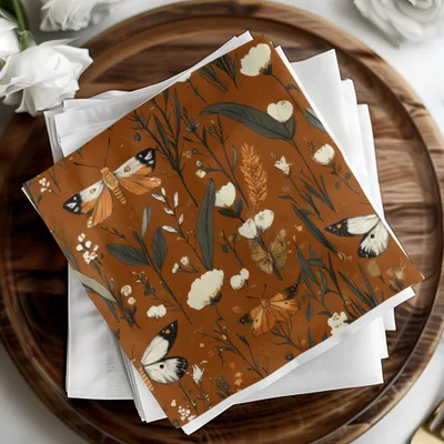 Butterfly Digital Paper, Floral Seamless Pattern, Nature Fabric Design, Botanical Scrapbook Paper, Rust Background, JPEG Digital Files