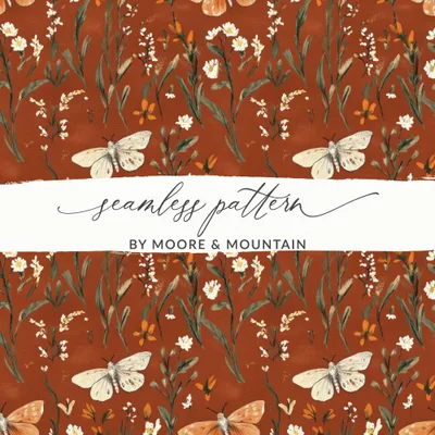 Butterfly Floral Digital Paper, Seamless Rust Pattern, Fall Backgrounds, 12x12 JPEG Files, Scrapbook Paper, Fabric Design, Digital