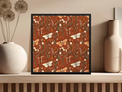 Butterfly Floral Digital Paper, Seamless Rust Pattern, Fall Backgrounds, 12x12 JPEG Files, Scrapbook Paper, Fabric Design, Digital