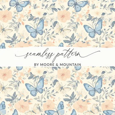 Butterfly Flower Digital Paper, Seamless Floral Pattern, Aesthetic Scrapbook Paper, Insect Print for Crafts, Commercial Use Digital