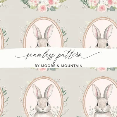 Cameo Rabbit Seamless Pattern, Seamless Vintage Rabbit Background Wallpaper Seamless JPEG Commercial Use Easter Rabbit