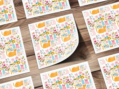 Cat Flower Digital Paper, Seamless Pattern, Floral Cat Fabric Design, Cute Cats, Digital Background, Scrapbooking Paper, JPEG Files