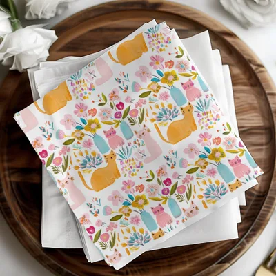 Cat Flower Digital Paper, Seamless Pattern, Floral Cat Fabric Design, Cute Cats, Digital Background, Scrapbooking Paper, JPEG Files