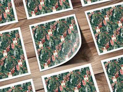 Cavalier Dog Digital Paper, Floral Seamless Pattern, Christmas Design, Pet Fabric Design, Dog Lover Gift, Repeating Pattern, 12x12 JPEG