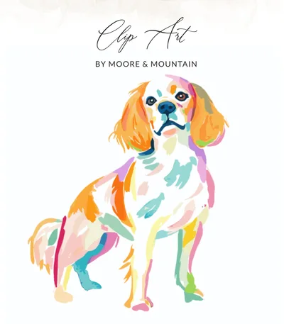 Cavalier King Charles Spaniel SVG Digital Preppy Clip Art - Watercolor Dog Art PNG Download for Pet Lovers