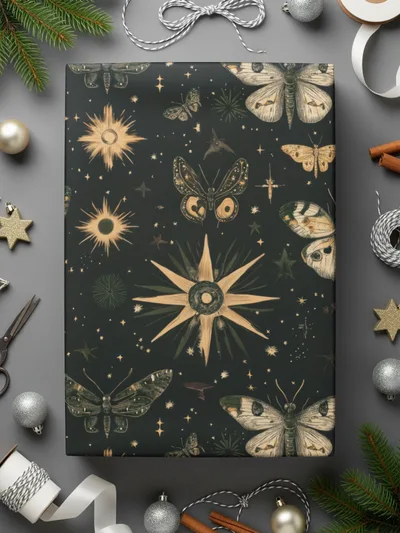 Celestial Flight Moon Stars Butterflies Digital Art, Mystical Night Sky Pattern, Printable Wall Decor