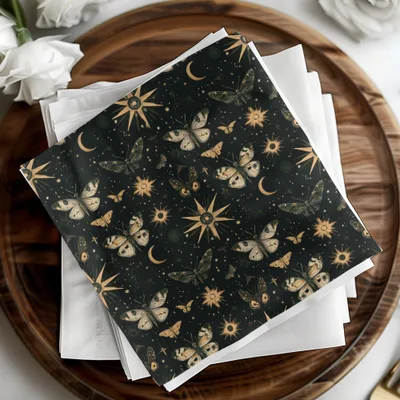 Celestial Flight Moon Stars Butterflies Digital Art, Mystical Night Sky Pattern, Printable Wall Decor