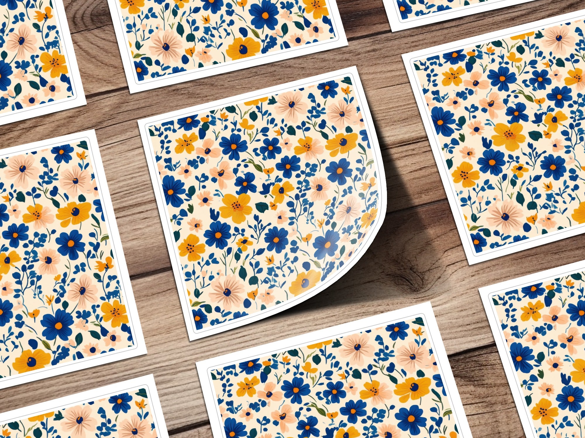 Cheerful Ditsy Floral Pattern Yellow Blue Beige Design