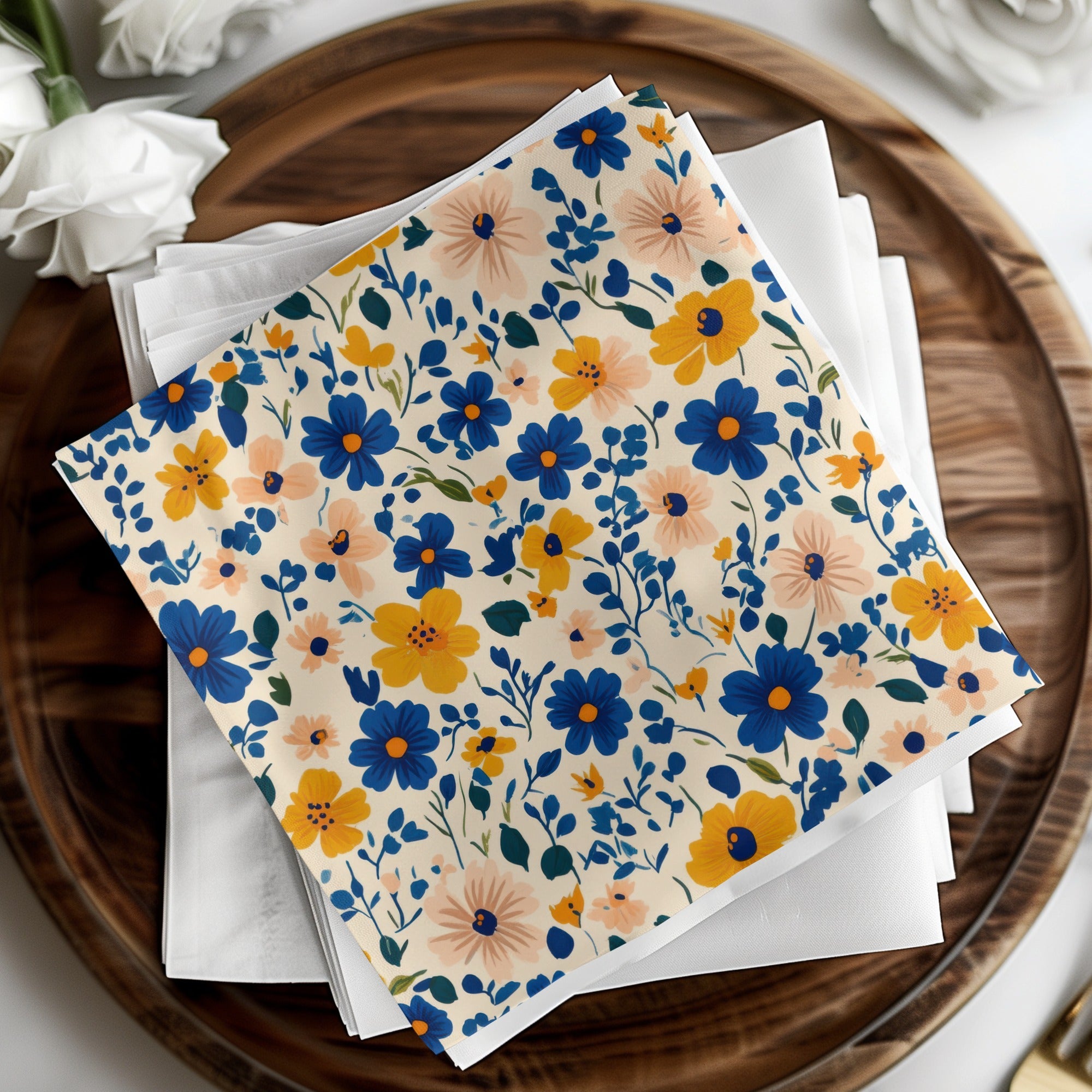 Cheerful Ditsy Floral Pattern Yellow Blue Beige Design