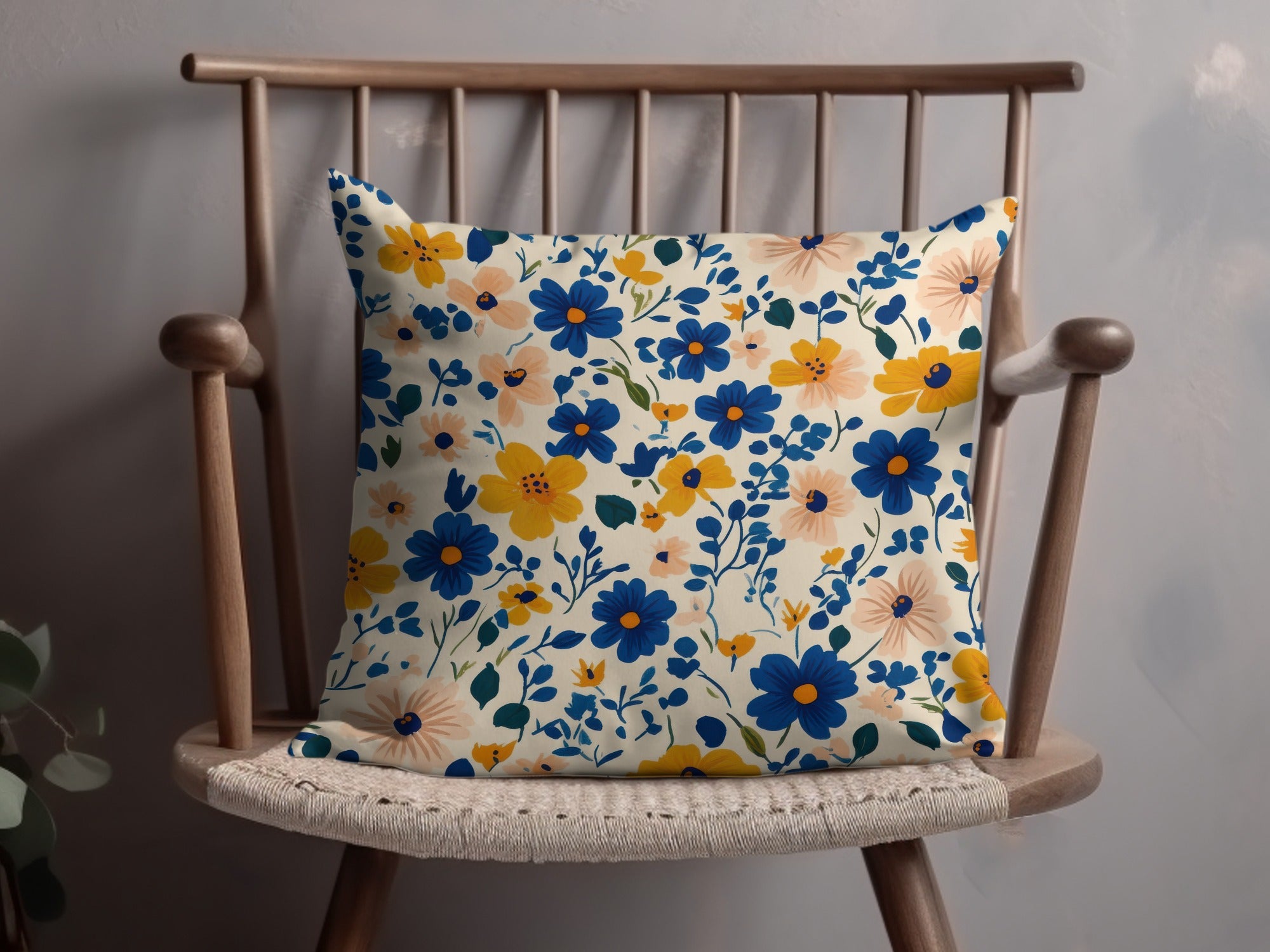 Cheerful Ditsy Floral Pattern Yellow Blue Beige Design
