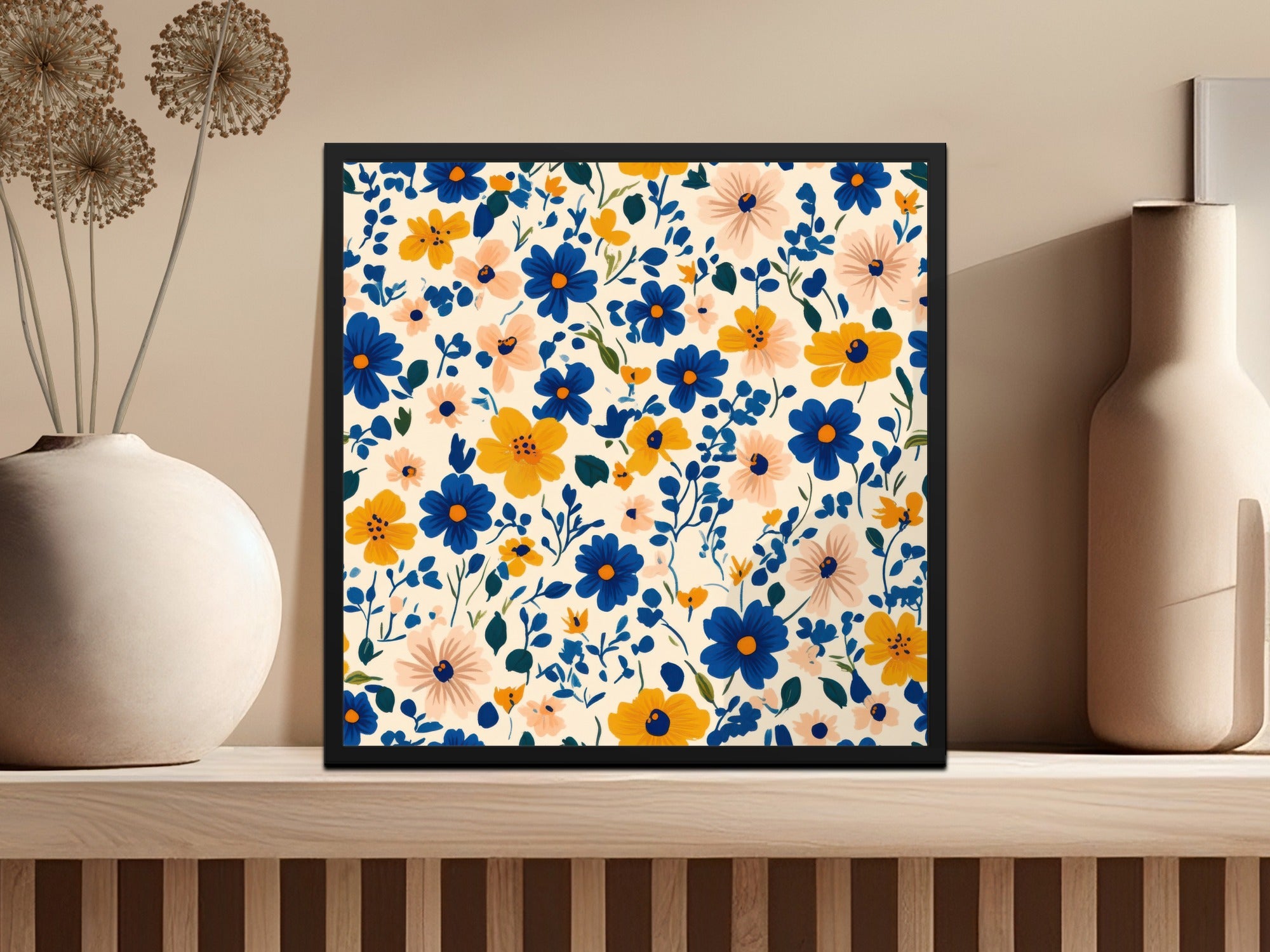 Cheerful Ditsy Floral Pattern Yellow Blue Beige Design