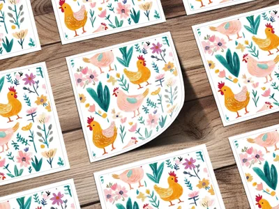 Chicken Floral Digital Paper, Seamless Pattern, Spring Flowers Design, Fabric Design, Scrapbook Paper, Digital Download, Two Scales