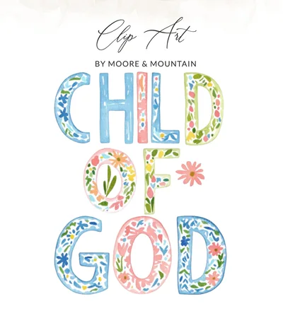 Child of God Watercolor Clipart, Vibrant Pastel PNG, Painted Christian Digital Art, Preppy Religious Quote, Commercial Use, Instant