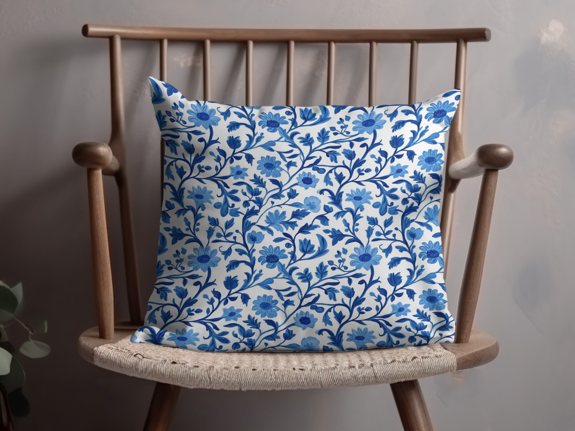 Chinoiserie Elegant Floral Pattern in Blue and White Delicate Style Digital