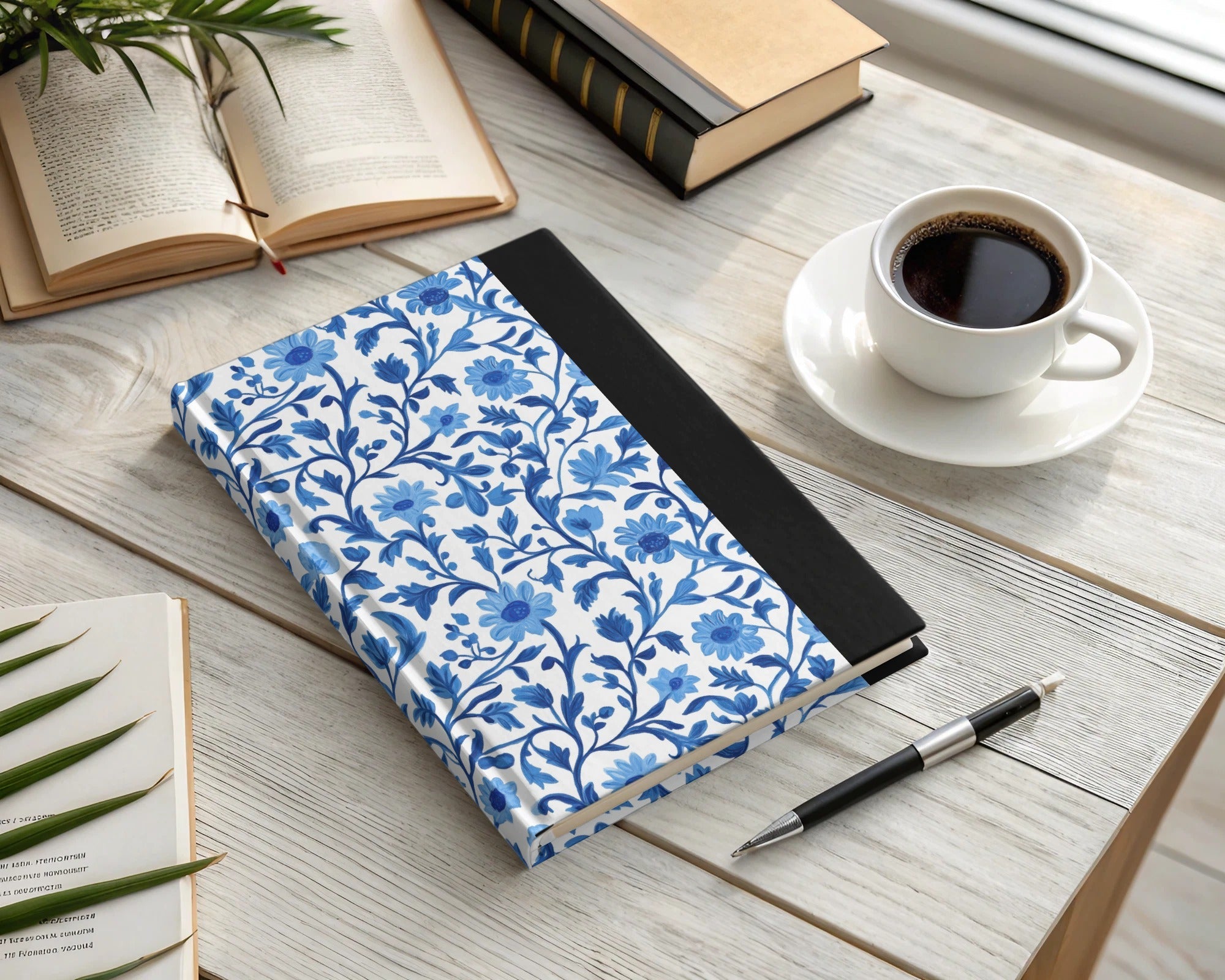 Chinoiserie Elegant Floral Pattern in Blue and White Delicate Style Digital